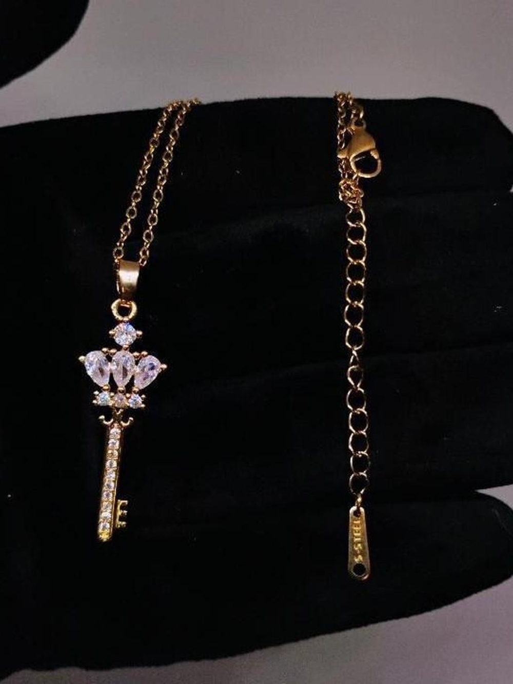 Gold Key Pendant Necklace with Crystal Accents - Unbranded
